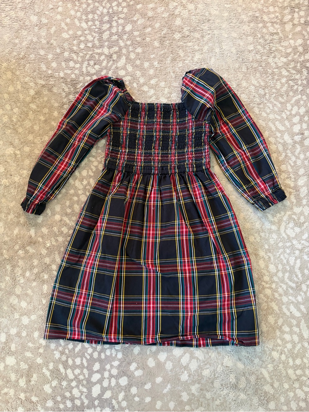 Crewcuts Navy Plaid Smocked Dress with Red and Yellow Stripes